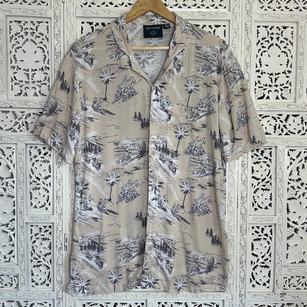 Harley Davidson Celebration All Over Pattern Button Up Shirt Sz Mens Medium‎